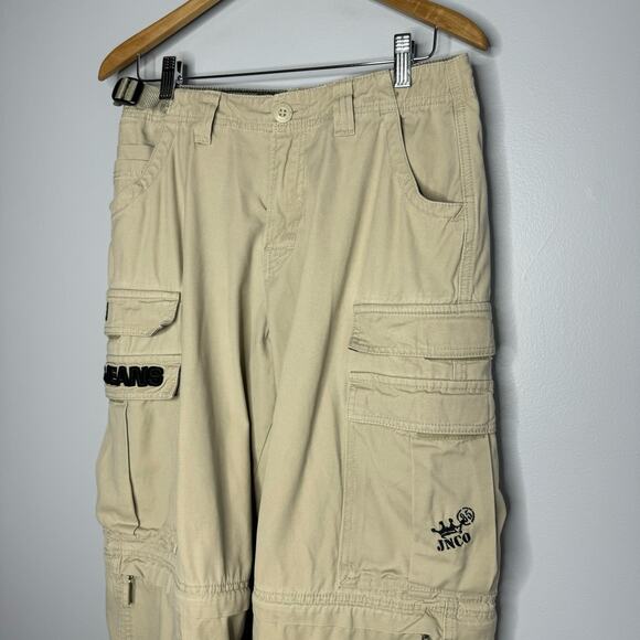 JNCO Jeans Khaki Cream Cargo Pants  Wide Leg Skater Raver Y2K Vintage 90s Sz. 18 - Picture 6 of 14